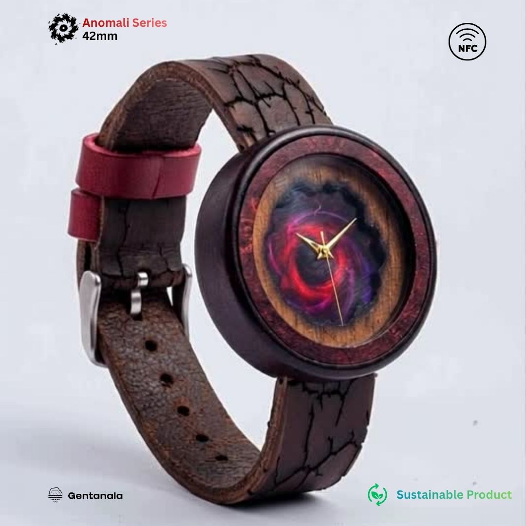 Gentanala Wood & Resin Watch — natural walnut wood with rose gold hands
