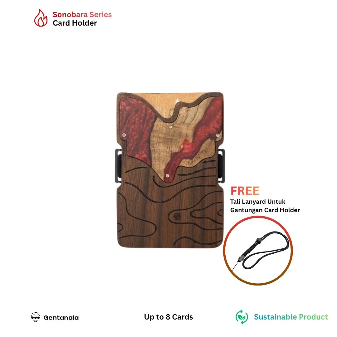 Gentanala Wood & Resin Card Holder — slim walnut with teal resin inlay